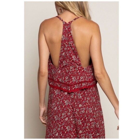𝅺floral Ruffle Maxi Dress Featuring Red Base Print - Picture 8 of 16